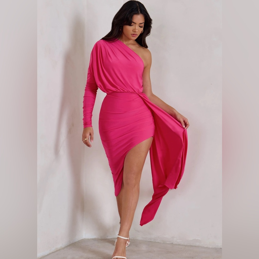 Club L London Fuchsia One-Shoulder Dress Size:US 12